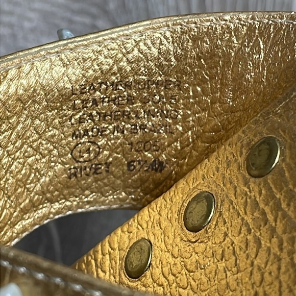 Bridget Shuster Gold Leather Thong Slip On Sandals Beaded Natural Stones 6.5 - Picture 15 of 15